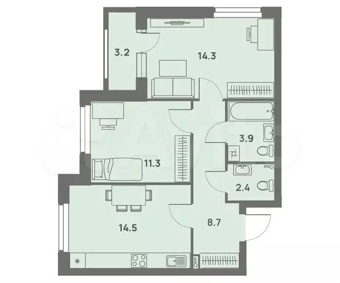 2-к. квартира, 56,5 м, 20/25 эт. - Фото 0