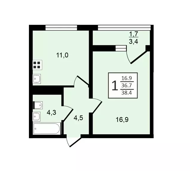 Продаётся 1-к квартира, 38.4 м - Фото 0