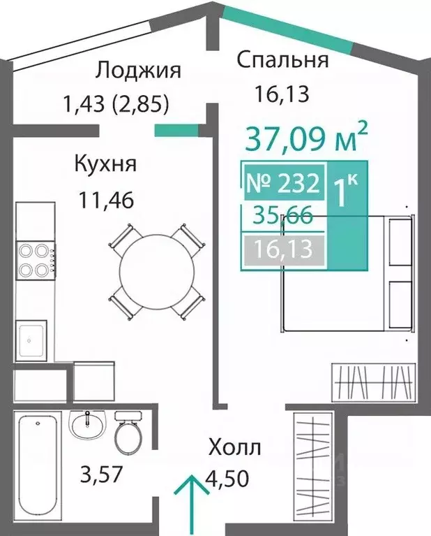 1-к кв. Крым, Симферополь Крымская роза мкр,  (37.09 м) - Фото 0