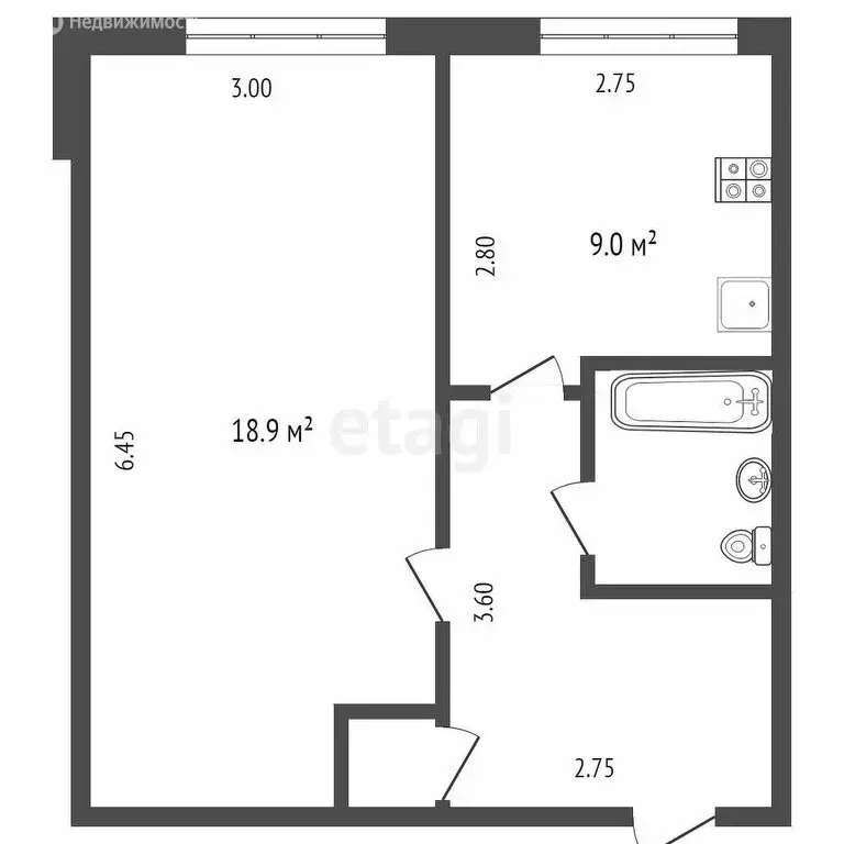1-комнатная квартира: Тюмень, улица Домостроителей, 2 (34 м) - Фото 1