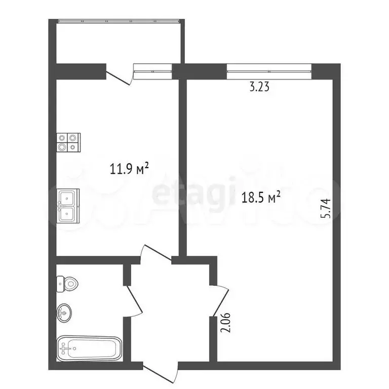 1-к. квартира, 33,2 м, 3/8 эт. - Фото 0