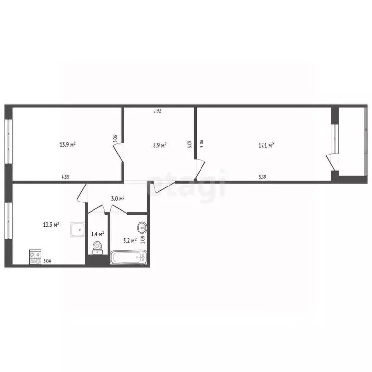 2-к кв. Калужская область, Калуга ул. Минская, 5 (57.8 м) - Фото 2