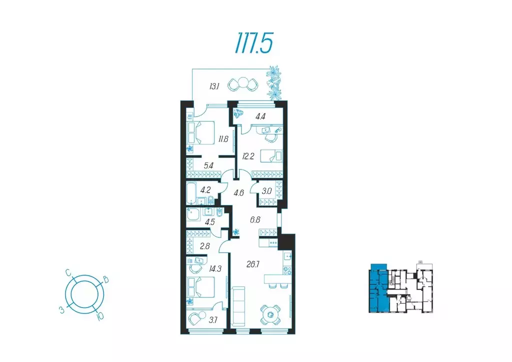 3-к кв. Тульская область, Тула ул. Михеева, 9А (117.5 м) - Фото 0