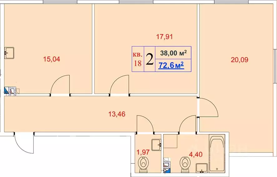 2-к кв. Ленинградская область, Гатчина пер. Банный, 3 (72.6 м) - Фото 1