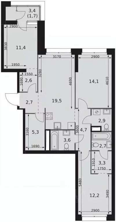 3-к кв. Москва Строительный проезд, 9к1 (86.7 м) - Фото 1