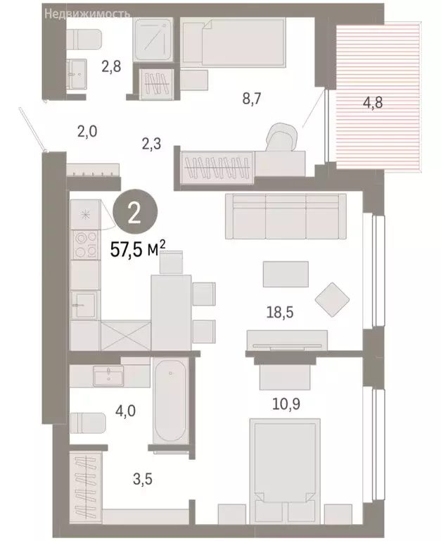 2-комнатная квартира: Новосибирск, квартал Лебедевский, 1/3 (57.5 м) - Фото 1