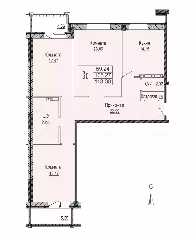 3-к. квартира, 114,6 м, 7/10 эт. - Фото 0