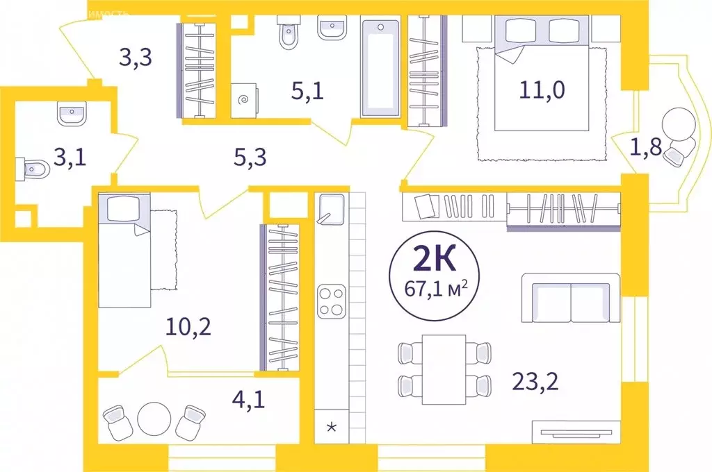 2-комнатная квартира: Екатеринбург, улица 22-го Партсъезда, 5 (63.76 ... - Фото 0