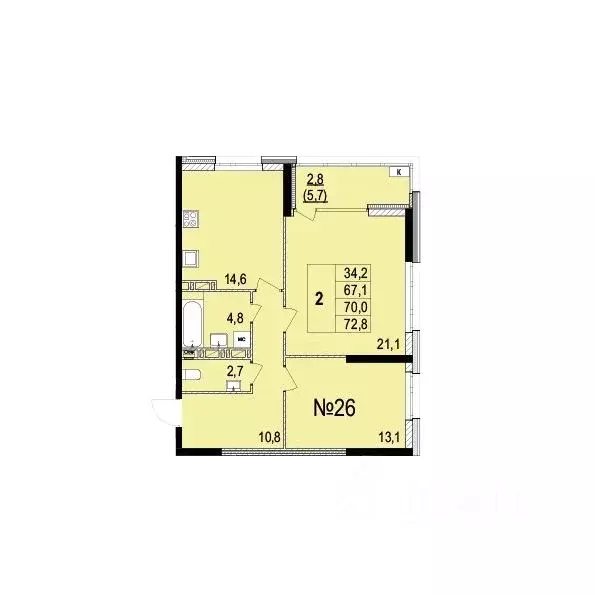 2-к кв. Ярославская область, Ярославль ул. Лисицына, 23 (69.0 м) - Фото 1