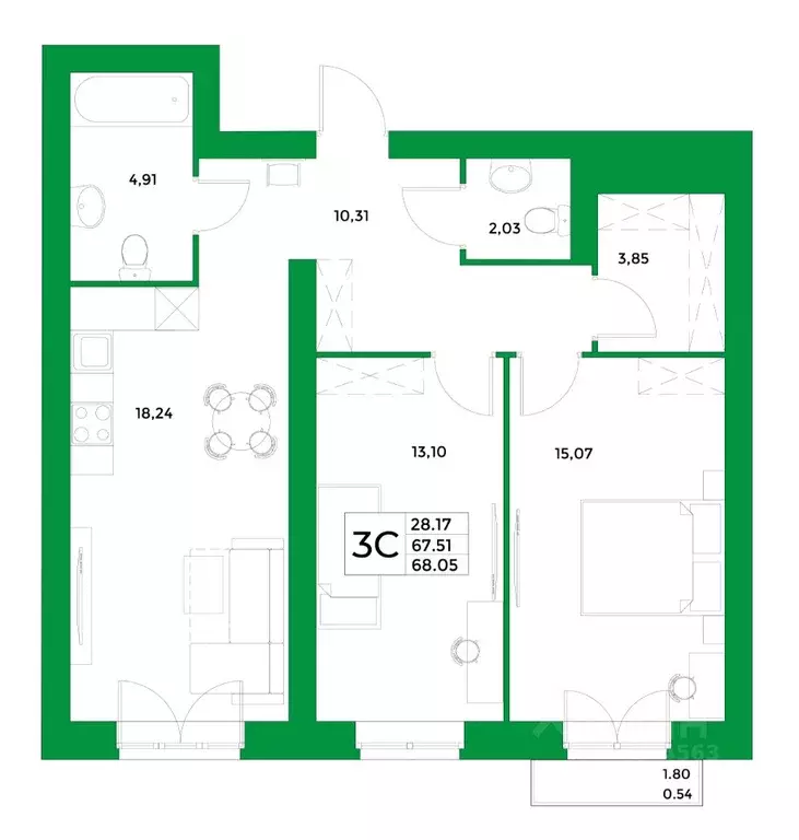 2-к кв. Башкортостан, Уфимский район, Зубовский сельсовет, с. Зубово ... - Фото 1