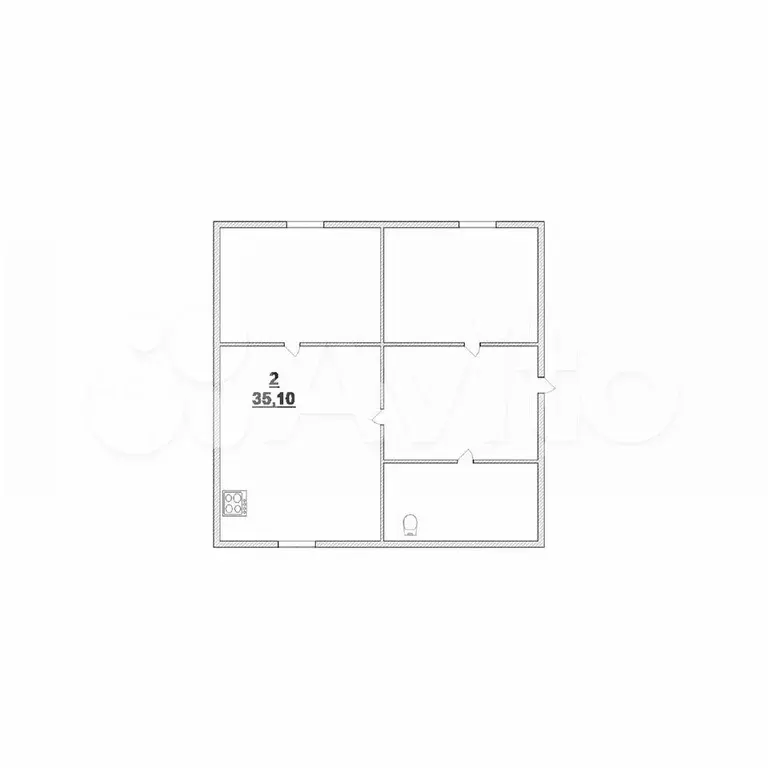2-к. квартира, 35,1 м, 2/3 эт. - Фото 0