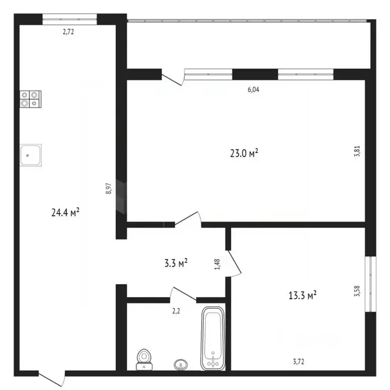 2-к кв. Тюменская область, Тюмень ул. Пермякова, 23/1 (72.2 м) - Фото 2