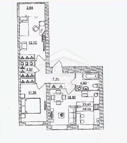 2-к кв. Рязанская область, Рязань ул. Пугачева, 10 (55.0 м) - Фото 0