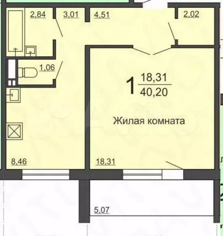 1-к. квартира, 40,2 м, 6/10 эт. - Фото 0
