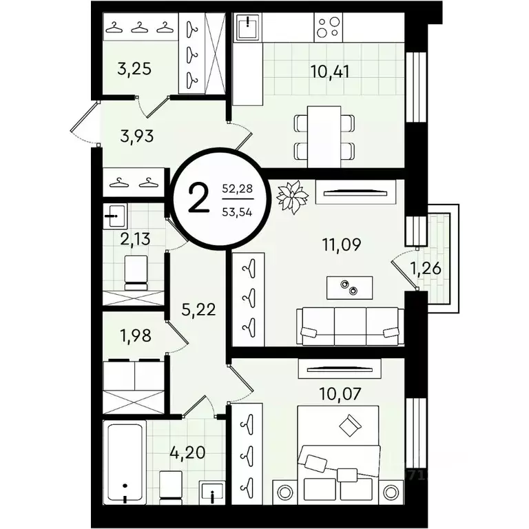 2-к кв. Тюменская область, Тюмень ул. Александра Звягина, 7 (53.54 м) - Фото 0