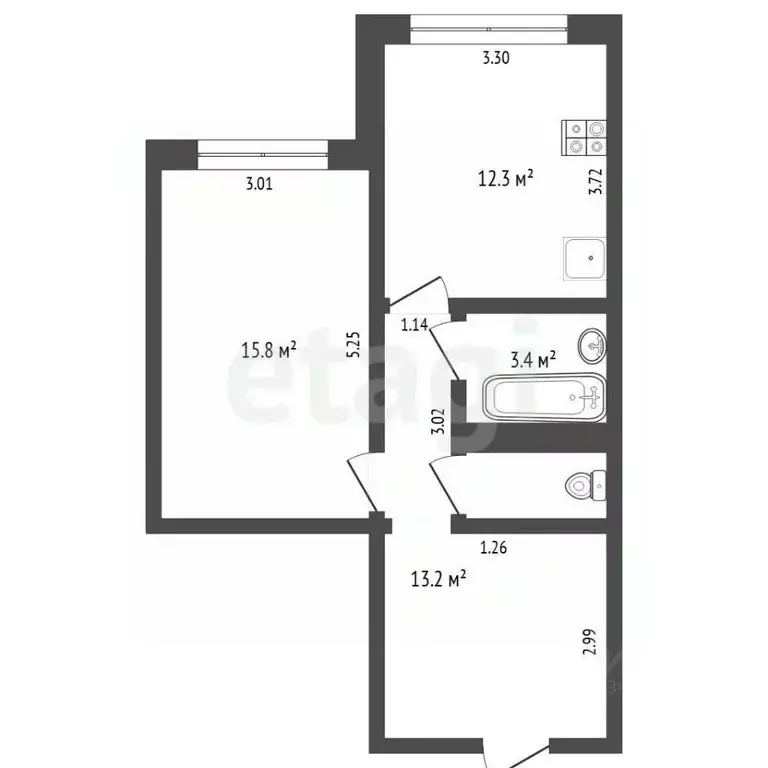 1-к кв. Тюменская область, Тюмень ул. Николая Федорова, 17 (46.5 м) - Фото 2