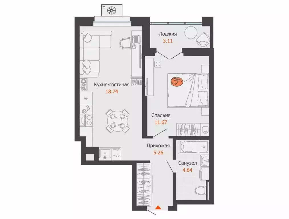 1-комнатная квартира: Ижевск, улица Холмогорова, 121 (42 м) - Фото 1