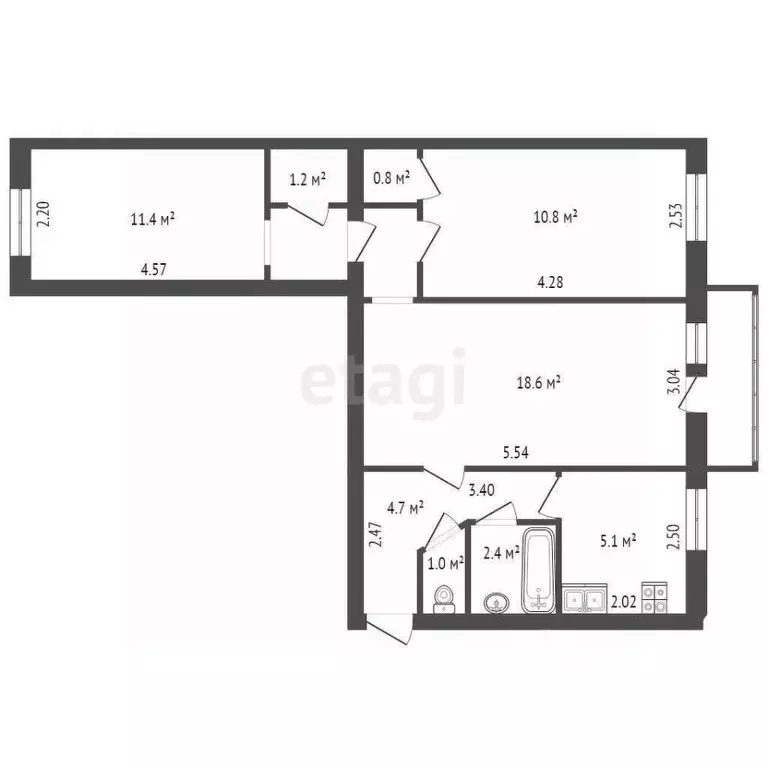 3-к кв. Санкт-Петербург Ланское ш., 20К3 (56.0 м) - Фото 1