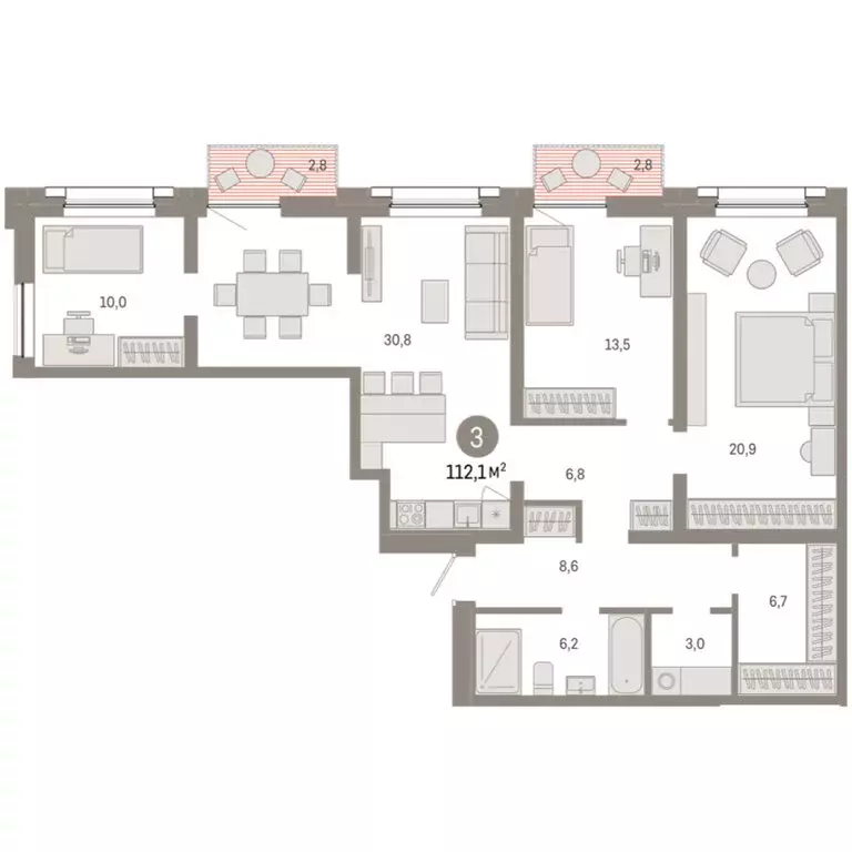 3-комнатная квартира: Новосибирск, Октябрьский район, микрорайон ... - Фото 1