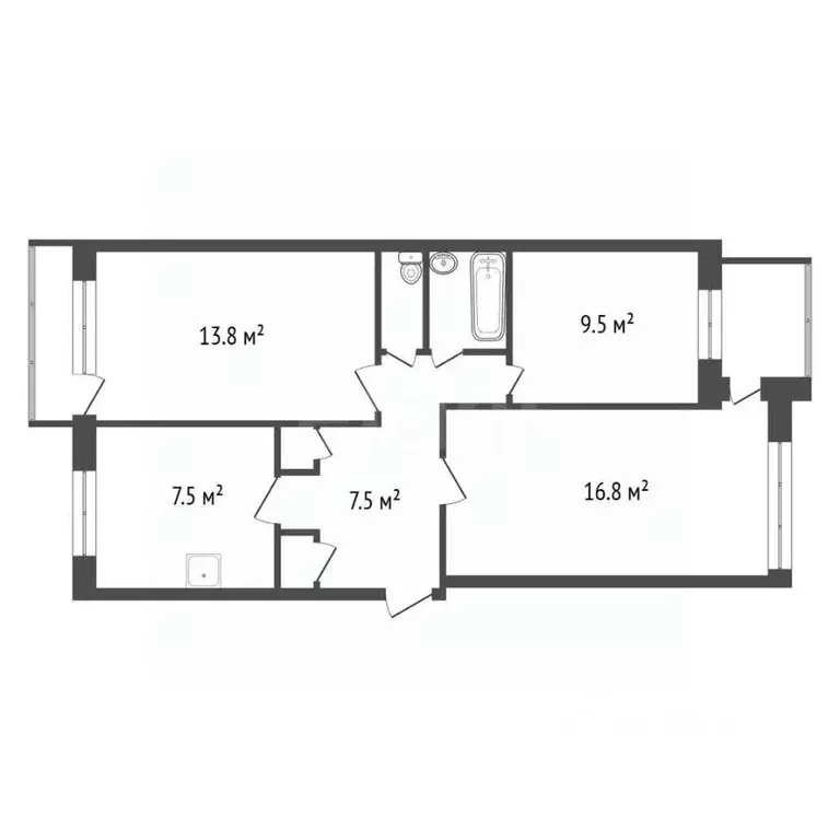 3-к кв. Красноярский край, Красноярск 9 Мая ул., 16 (58.9 м) - Фото 2