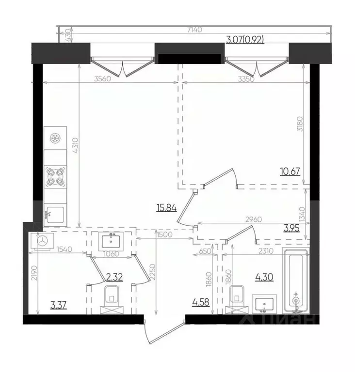 1-к кв. Татарстан, Казань Яналиф жилой комплекс (45.95 м) - Фото 1