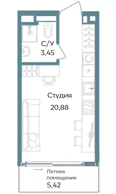 Студия Крым, Саки ул. Морская (29.75 м) - Фото 0