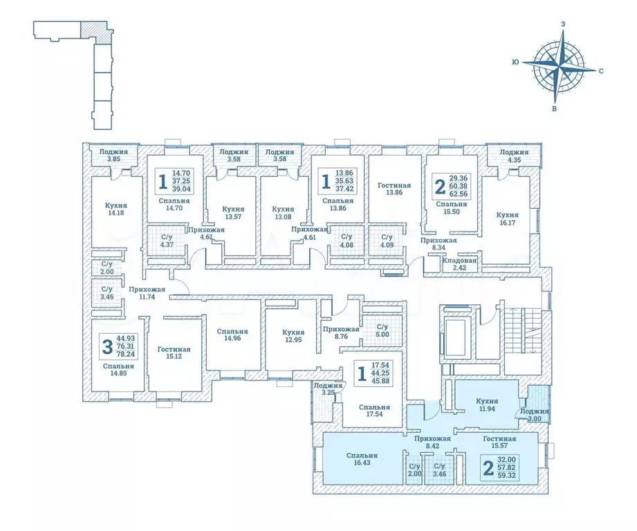 2-к. квартира, 59,5 м, 6/7 эт. - Фото 1