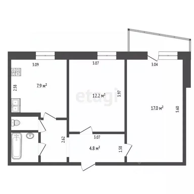 2-к кв. Тюменская область, Тюмень Одесская ул., 44 (50.4 м) - Фото 2