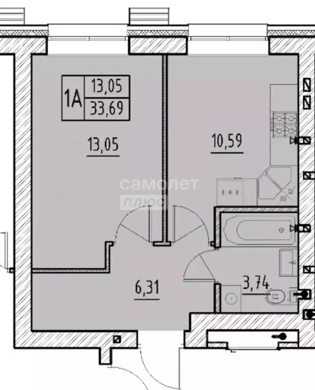 1-к кв. Татарстан, с. Высокая Гора ул. Вторая Ударная, 5 (33.69 м) - Фото 1