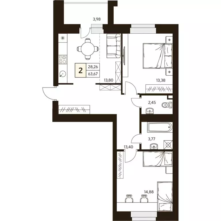 2-комнатная квартира: Уфа, улица Ахметова, 296/2 (63.3 м) - Фото 1