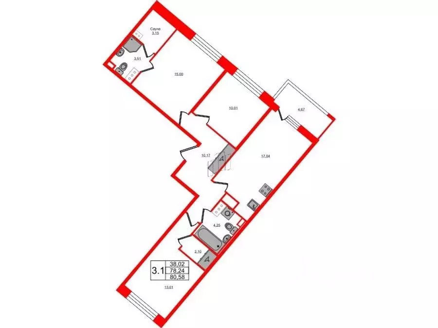 3-к кв. Санкт-Петербург ул. Ультрамариновая, 5 (78.24 м) - Фото 0