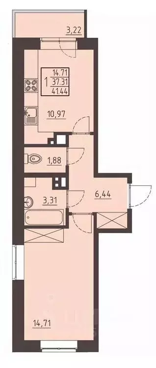 1-к кв. Иркутская область, Иркутск ул. Рылеева, 3 (41.8 м) - Фото 0