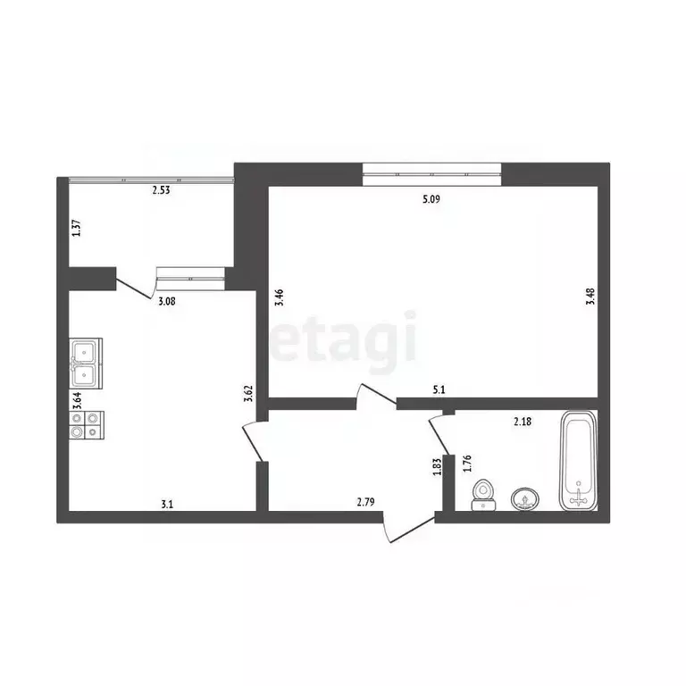 1-к кв. Башкортостан, Стерлитамак ул. Артема, 64 (37.8 м) - Фото 2