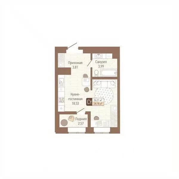 1-к кв. Тульская область, Тула Кулик жилой комплекс (27.5 м) - Фото 1