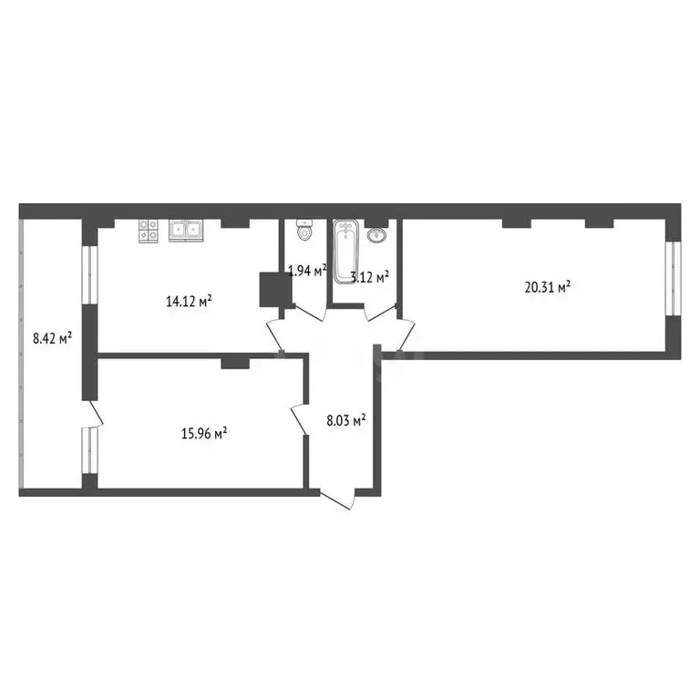 2-комнатная квартира: Курск, 2-я Агрегатная улица, 57А (71.96 м) - Фото 2