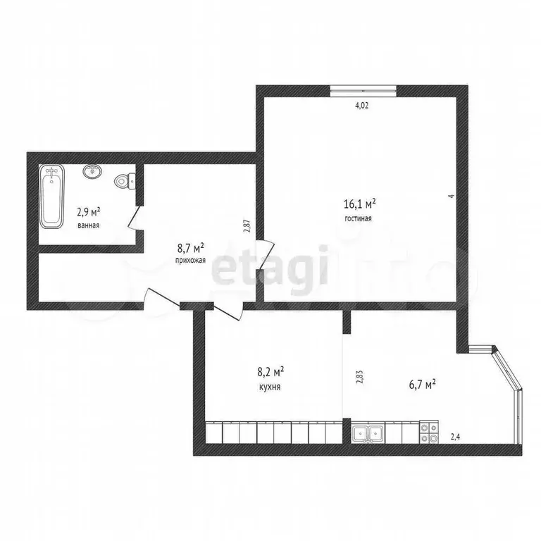 1-к. квартира, 37,4 м, 9/9 эт. - Фото 0