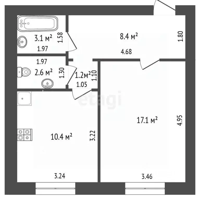 1-к кв. Ханты-Мансийский АО, Ханты-Мансийск ул. Рознина, 46 (42.8 м) - Фото 1
