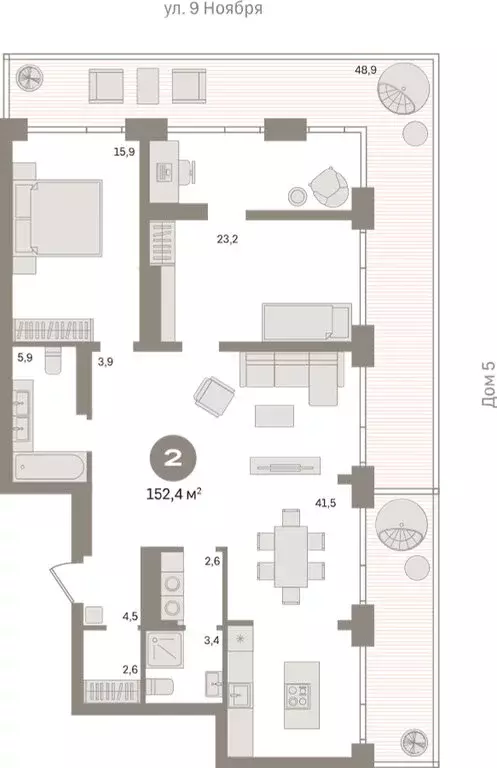 2-комнатная квартира: Новосибирск, улица Декабристов, 107/6 (151.2 м) - Фото 1