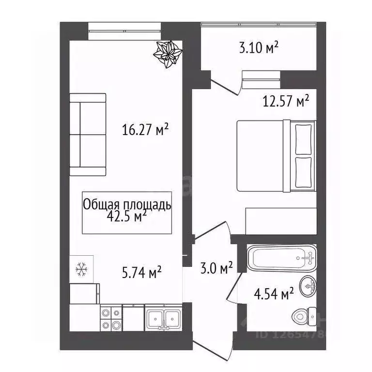 2-к кв. Новосибирская область, Новосибирск Тополевая ул., 27/1 (42.5 ... - Фото 1