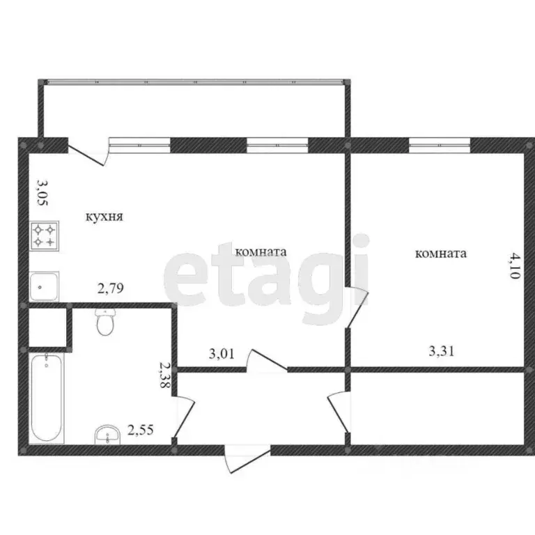 2-к кв. Ханты-Мансийский АО, Сургут ул. Гагарина, 32 (53.7 м) - Фото 1