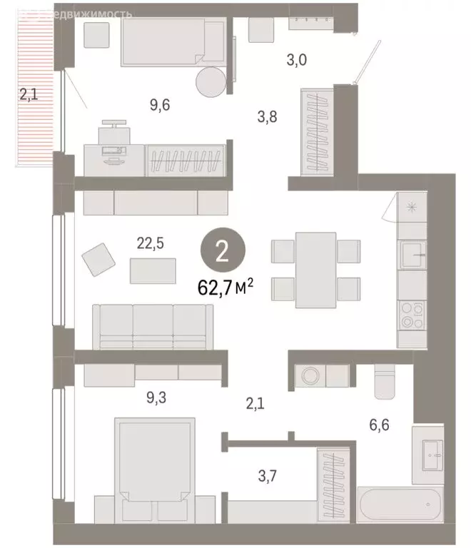 2-комнатная квартира: Новосибирск, квартал Лебедевский, 1/3 (62.7 м) - Фото 2