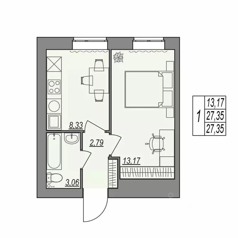 1-к кв. Волгоградская область, Волгоград Типографская ул., 83 (27.35 ... - Фото 1