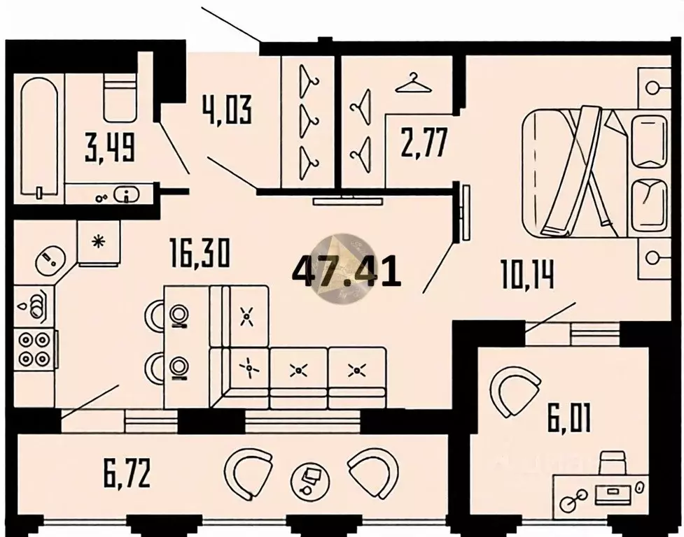 1-к кв. Санкт-Петербург Алтайская ул., 39 (47.41 м) - Фото 2