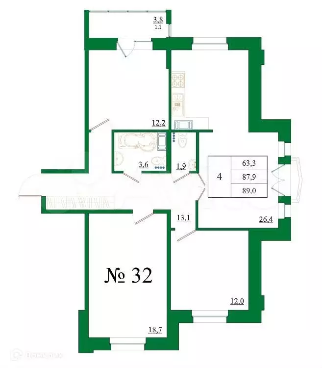 4-к. квартира, 89 м, 5/8 эт. - Фото 0