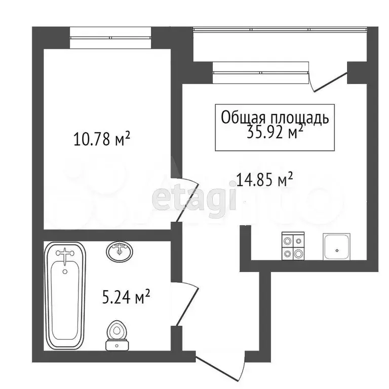 1-к. квартира, 35,9 м, 2/8 эт. - Фото 1