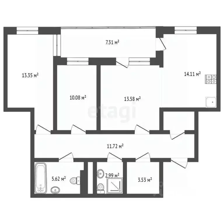 2-к кв. Тюменская область, Тюмень ул. Михаила Сперанского, 35 (74.3 м) - Фото 0