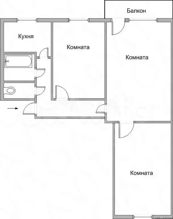 3-к. квартира, 58,3 м, 2/5 эт. - Фото 0