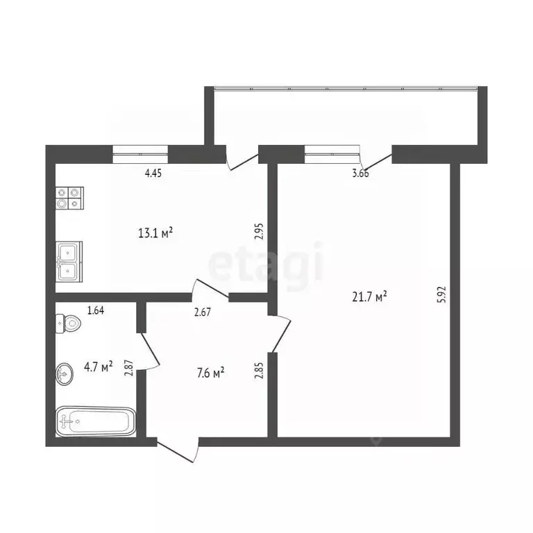 1-к кв. Тюменская область, Тюмень Широтная ул., 19к1 (47.1 м) - Фото 1