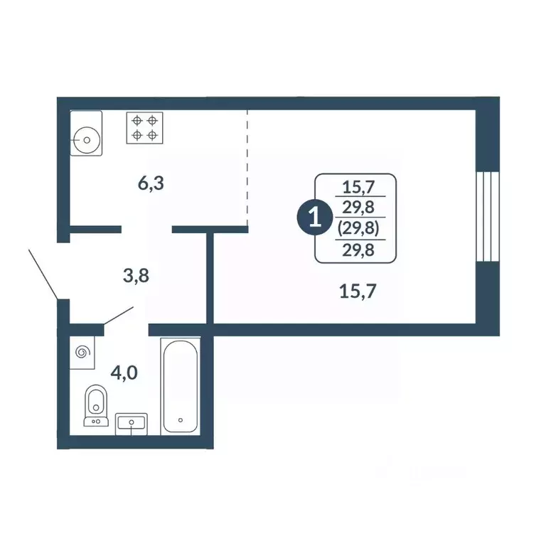 Студия Кировская область, Киров Скандинавия жилой комплекс (29.8 м) - Фото 1