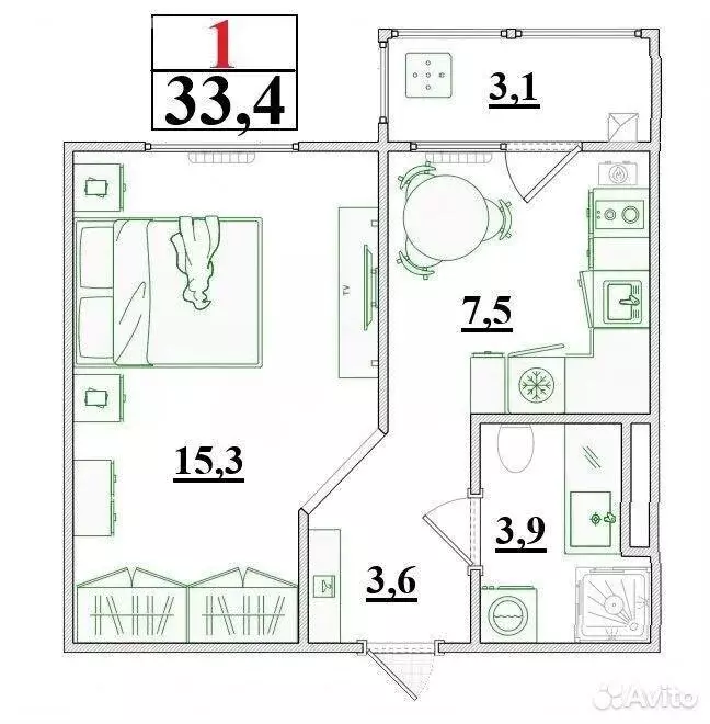 1-комнатная квартира: Ставрополь, улица Чапаева, 4/7Дк1 (33.4 м) - Фото 1